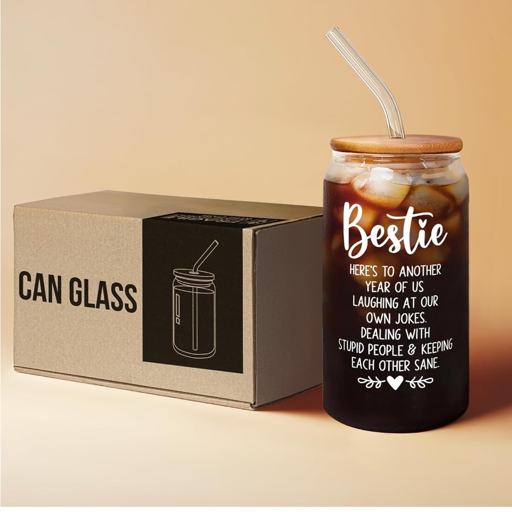 Bestie Glass Jar with Straw